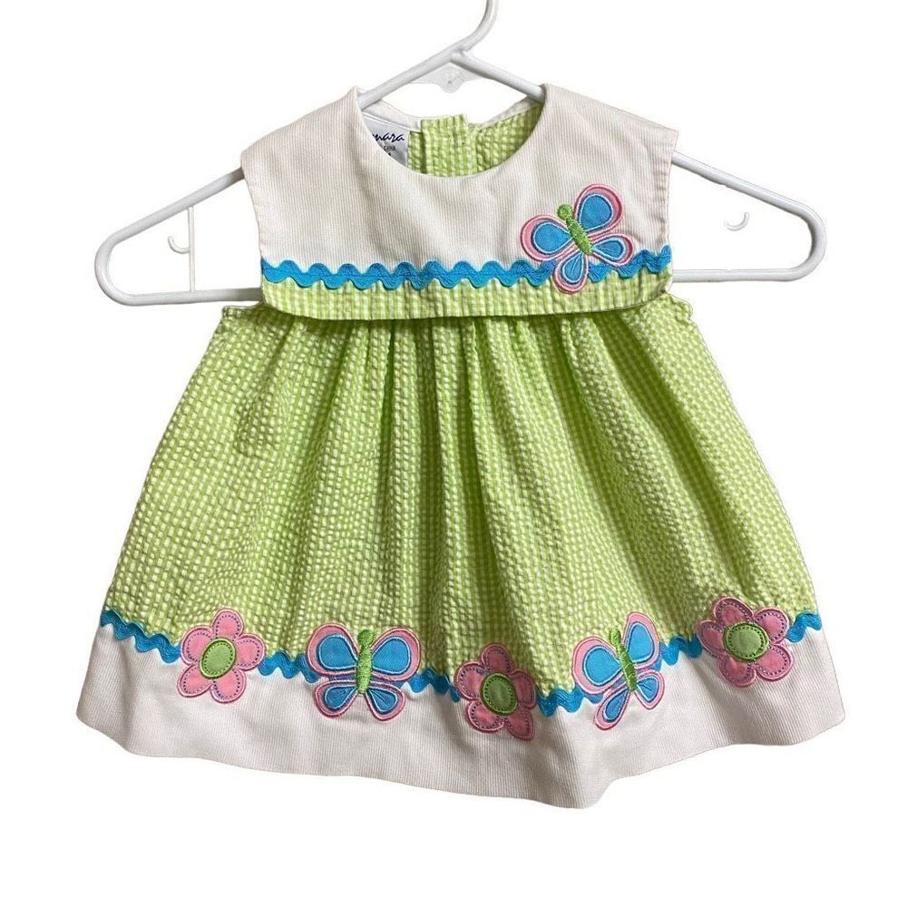 Vintage Samara Green Gingham Floral Butterfly Dress